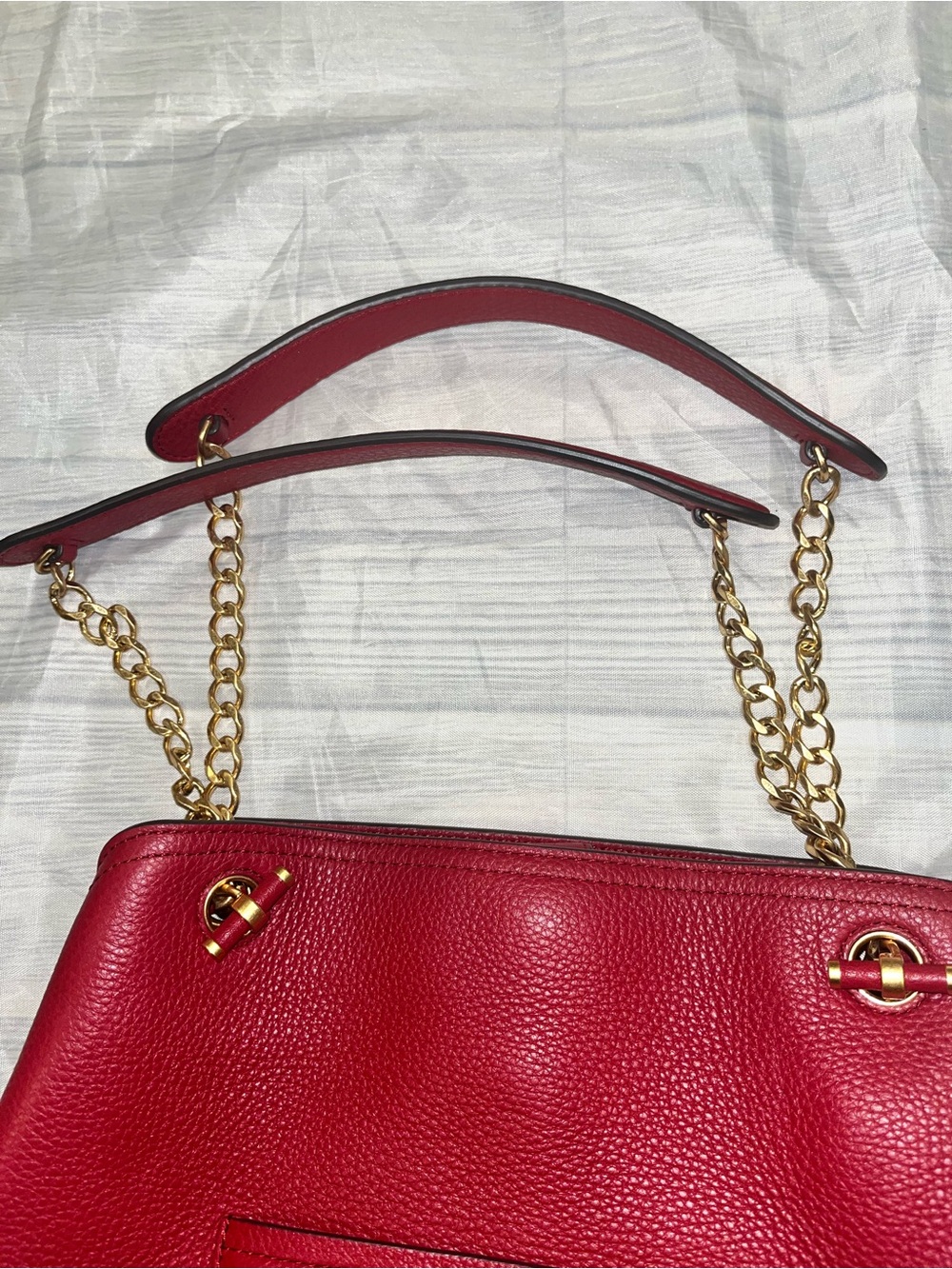 Tory Burch Deep Red Pebbled Leather Chain-Handle Shoulder Bag - Picture 9 of 10